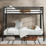 Bellemave Twin Over Full Bunk Bed for Teens, Twin Over Full Bunk Bed Frame with 2 Side Ladder and Full Length Guardrail, Easy Assemble Bunkbeds, Noise Reduced, Mattress Not Included, Black Bellemave