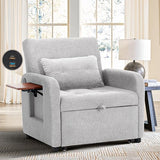 Convertible Sleeper Chair-Fabric Futon Sofa Bed, Single Sleeper Sofa, Small Couch Bed with USB Port, Foldable Table, Pillow, Adjustable Backrest for Dorm/Bedroom/College Lightgrey COLAMY