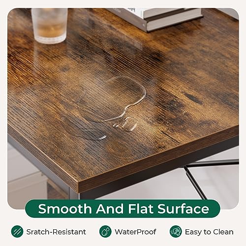 Huuger L Shaped Computer Desk with Reversible Storage Shelves, Gaming Corner Desk for Home Office, Writing Study Desk with Metal Frame, Rustic Brown Huuger