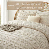 Oli Anderson Beige Queen Comforter Set Tufted Bedding Set Queen 3 Pieces, Boho Shabby Chic Comforter with 2 Pillowcases (Beige,Queen) Oli Anderson