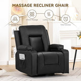 COMHOMA Recliner Chair, Swivel Rocker Recliners, Massage and Heat Reclining Chair, Reclining Sofa with Side Pockets, Cup Holders for Living Room, Bedroom (Black) COMHOMA