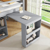 Ball & Cast Twin Loft Bed with Drawer Cabinet and Pulling -Out Desk,Rubber Wood Bed Frame w/Safety Guardrail & Ladder,Space-Saving Furniture for Girls Boys Student Dorms,Grey Ball & Cast