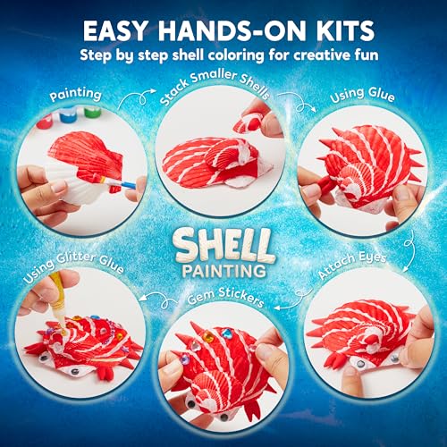 Klever Kits 12 Kids Sea Shell Painting Kit-Glow in The Dark-Arts & Crafts for Boys and Girls Ages 6-12, Art Supplies, Kids Craft Paint Kits, Creative Art Toys for Kids Christmas Birthday Part - WoodArtSupply