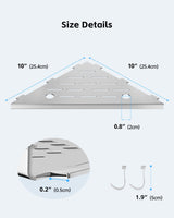 DAYONE 2 Pack Corner Shower Shelves 10", Chrome 304 Stainless Steel Recessed Bathroom Shelf with Razor Holding Hole and 2 Hools, for Tiled Wall No Drilling Needed DAYONE