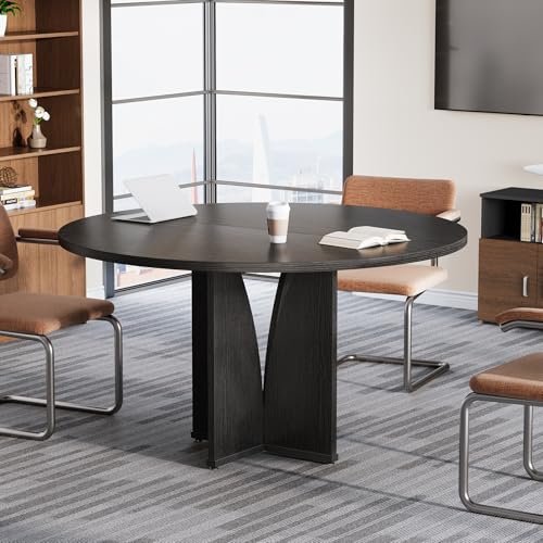 Tribesigns 39" Round Conference Table for 4, Modern Round Meeting Table with Sturdy Base, Small Compact Conference Room Tables for Office, Training, or Negotiation (Black) Tribesigns