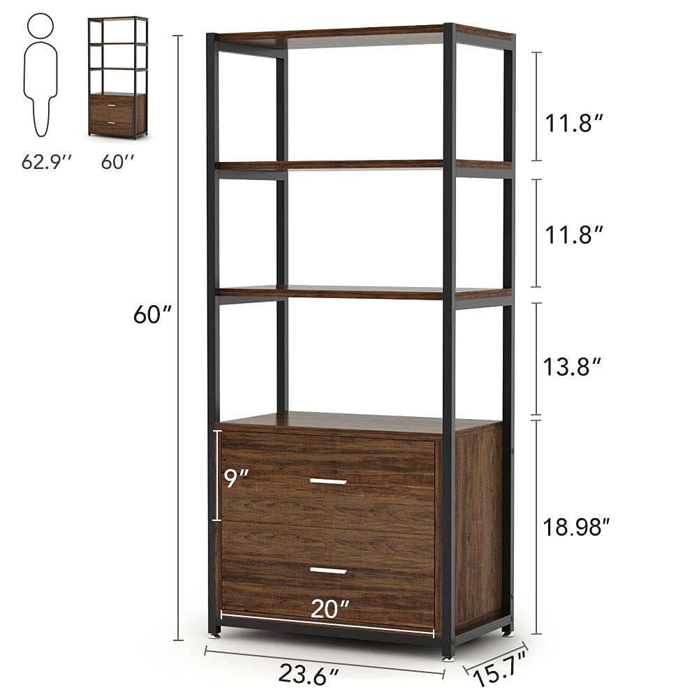 Rustic Industrial Etagere Bookcase with Drawers by Tribesigns Tribesigns