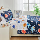 NTBED Dinosaur Kids Comforter Set Twin Size 5 Pieces Bed in A Bag for Boys Girls,Glow in The Dark Space Planet Bedding Set with Sheet NTBED