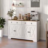 HOMCOM 48" Sideboard Buffet with Storage, Kitchen Storage Cabinet with 2 Drawers and 4 Barn Doors, Farmhouse Coffee Bar Cabinet with Adjustable Shelves, White HOMCOM