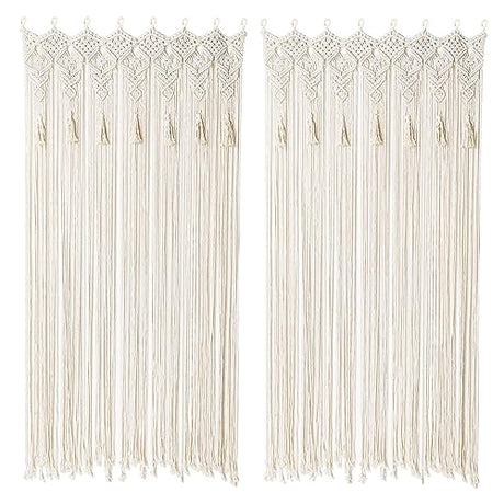 Osunnus Boho Macrame Curtain Handmade String Curtain with Tassel Large Macrame Wall Hanging Boho Room Divider Art Decor for Living Room Bedroom Bohemian Wedding Party Decor, 2 Panels 79" L x 35" W Osunnus