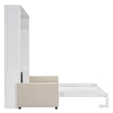 LZ LEISURE ZONE Queen Size Murphy Bed, Wooden Queen Murphy Wall Bed with Cushion and Sofa, for Home Office or Small Room, White LZ LEISURE ZONE