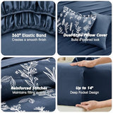 MUXHOMO Navy Blue Bed in a Bag Queen 7 Pieces, Queen Comforter Set Reversible Botanical Flowers Design, Ultra Soft & Breathable Bedding Sets with Comforter, Sheets, Pillowcases & Shams MUXHOMO