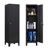 iCHENGGD Metal Cabinet, 47" H Home Office Storage Lockers, Vertical Steel Storage Cabinet with Locking Door and 2 Adjustable Shelves, Small Metal Locker Cabinets (1 Door, Black) iCHENGGD