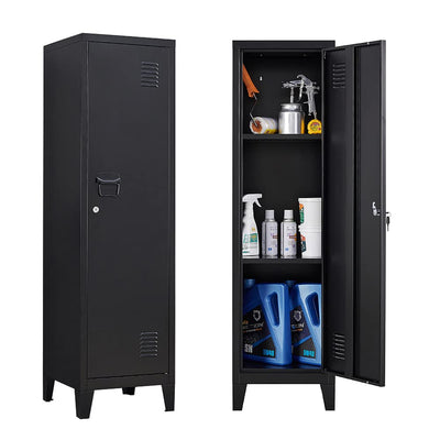iCHENGGD Metal Cabinet, 47" H Home Office Storage Lockers, Vertical Steel Storage Cabinet with Locking Door and 2 Adjustable Shelves, Small Metal Locker Cabinets (1 Door, Black)