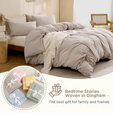 TOCOMOA Tan Gingham Duvet Cover Bedding Set 100% Washed Cotton Like Linen Feel Super Soft Comfy 3 Piece Brown Vintage Plaid Checkered Fall Comforter Cover Set (Full 80"x90", Comforter Not Included) TOCOMOA