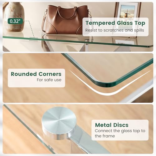 Giantex Glass Console Table, 45" Modern Entryway Table w/Clear Tempered Glass Top & Heavy Duty Metal Tubular Legs, Accent Sofa Tables, Behind Couch Tables for Living Room, Entrance, Hallway, Silver Giantex
