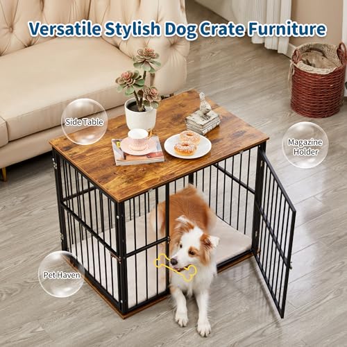 Made4Pets Dog Crate Furniture for Large Dogs, Big Dog Kennel House for Indoor and Outdoor Use, Heavy-Duty Dog Cage Chew-Resistant with Washable Cushion, Modern Side End Table, 31.1"*21.5"*25. - WoodArtSupply