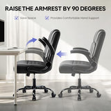 OFIKA Leather Office Desk Chair,Ergonomic Office Chair with Lumbar Support,Computer Chair,Executive Leather Chair with Padded Flip-up Arm,Adjustable Armrests, Black,275LBS OFIKA