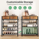 Kitstorack Shoe Rack, 5 Tier Shoe Organizer for 12-16 Pairs of Shoes, with 2 Drawers, 3 Fabric Shelves and Wooden Top, Shoe Rack for Closet Entryway, Rustic Brown Kitstorack