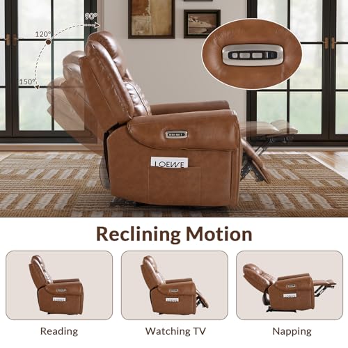 ANJ Premium Genuine Leather Power Recliners for Adults, Dual Motor Electric Recliner Chairs with Power Headrest & Dual Cup Holders, Overstuffed Heavy Duty Reclining Sofa for Living Room Bedroom, Brown