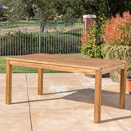 Christopher Knight Home Wilson Outdoor Expandable Acacia Wood Dining Table , Teak Finish - WoodArtSupply