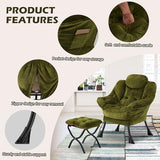 Congermom Lazy Chair with Folding Ottoman,Leisure Sofa Chair,Soft Fabric Armchair with Armrests and Side Pockets, Reading Chair with Footrest for Living Room, Bedroom, Office (Plush Green)