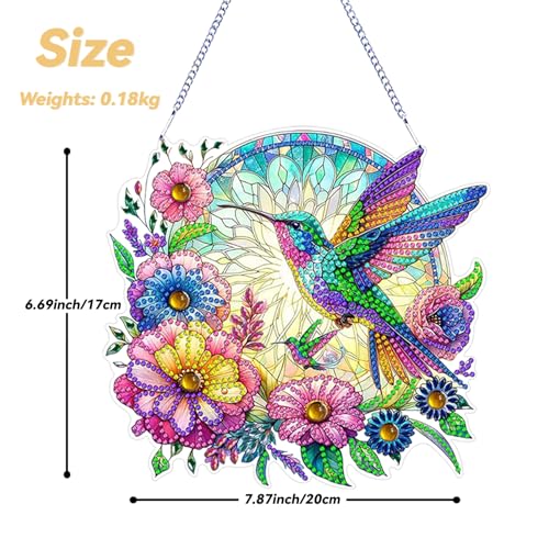 VNRGG Hummingbird Diamond Art suncatcher,DIY Special Shape Hanging Diamond Art,Suitable for Sparkling Garden, Window Wall Decoration Painting,Box Set. VNRGG