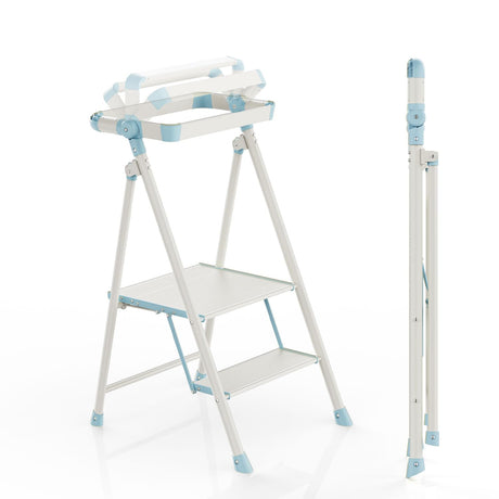 UNICOO® Foldable Toddler Tower - 2-Step Ladder for Adult, Toddler Tower Foldable & Compact - Foldable Kitchen Tower, Kids Step Stool, Folding Toddler Tower for Kitchen & Bathroom (Sea Salt Blue) UNICOO