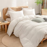 BESTOUCH Duvet Cover Set 100% Washed Cotton Linen Feel Super Soft Comfortable Chic Lightweight 3 PCs Home Bedding Set Solid Off White King BESTOUCH