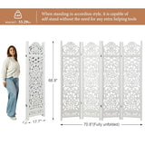 5.75Ft Room Divider Wood Screen, 33Lbs Durable MDF Carved Rustic Style Headboard, Reversible Freestanding Folding Partition Paravent for Home, 69 * 71 inch(H*W) - 4 Panels (Rustic White) Svimi