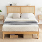 Full-Length Coucheta Modern Bed Frame with Rattan Headboard and LED Lights coucheta