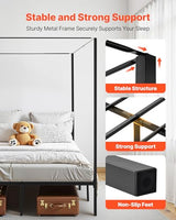 VEVOR Canopy Bed Frame Full Size, Metal Canopy Bed with Four Posters Design, Heavy Duty Steel Slats Support, Underbed Storage Space, No Box Spring Needed, Easy Assembly, Black