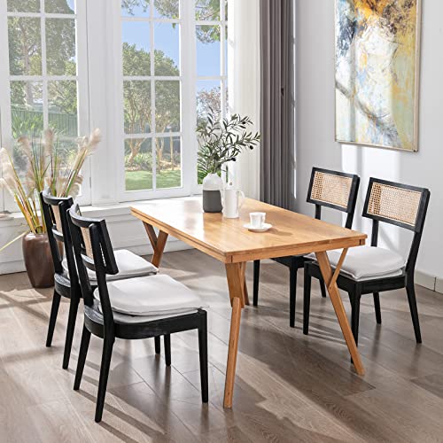 ZHENGHAO Rattan Dining Chairs Set of 6, Farmhouse Dining Room Chairs with Cane Back French Country Accent Chair Upholstered Wood Chairs for Kitchen/Restaurant, Black