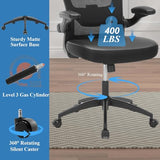 TOPBSHODC Ergonomic Office Chair 400lbs PU Leather Mesh Desk Chair with Lumbar Support, Flip-Up Arms, Swivel Wheels, Adjustable Height, Rolling Executive Computer Task Chair for Home Office,Black TOPBSHODC