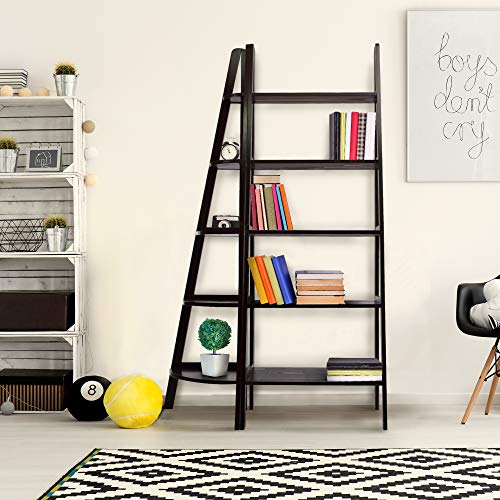 Casual Home Espresso 5-Shelf Corner Ladder Bookcase for Stylish Storage - WoodArtSupply