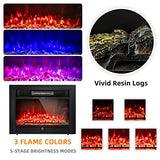 LDAILY 28" Electric Fireplace, Wall Mounted/Recessed, 3-Color Flame, 5 Brightness, 8H Timer & Remote Control, 750/1500W Freestanding Fireplace Insert Heater, Black (28.5 inches) LDAILY