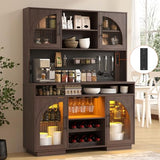 71" Pantry Cabinet, 54" Wide Kitchen Cabinet with Charging Station, Kitchen Hutch Storage with Pegboard and LED Light, Large Pantry Cabinets with Adjustable Shelves & Wine Rack for Dining Room, Brown SOLACE FURNITURE