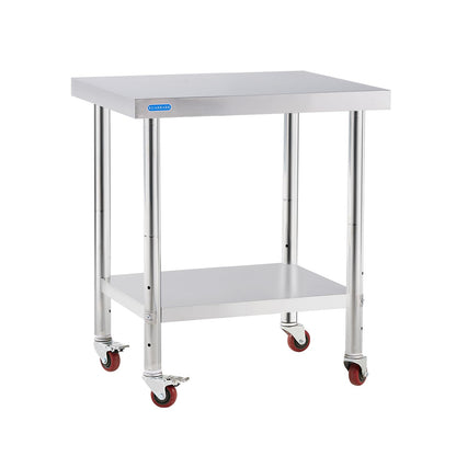 KUARBARR Stainless Steel Table for Prep & Work with 4 Caster Wheels with Adjustable Undershelf 24 x 30 NSF Metal Commercial Kitchen Worktable for Restaurant Home Outdoor - WoodArtSupply