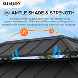 Sunjoy Wooden Grill Gazebo, 8 x 12 ft. Steel Hardtop Outdoor Gazebo for Year-Round Grilling, 2 Full Size Grills, Griddles or Smokers - Cook Station, Barbeque, Built-in Electrical Outlets, Black Sunjoy