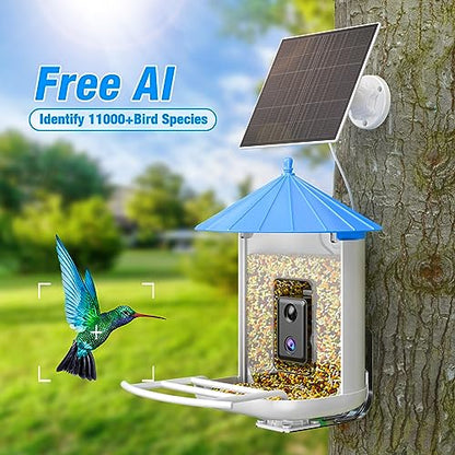 isYoung Smart Bird Feeder with Camera, Free AI Forever, Identify 11000+ Bird Species, Auto Capture Bird Videos & Solar Panel with 64G TF Card, Ideal - WoodArtSupply