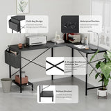 L Shaped Desk Gaming Computer 50 Inch Reversible Corner Table PC Work Table for Writing Study Student with Wood Tabletop Metal Frame CPU Stand Side Bag for Home Office Small Place Simple Deluxe