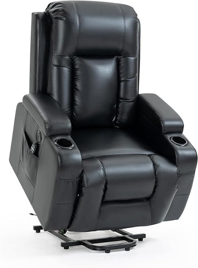 Trustyue Power Lift Recliner Chair with Heat and Massage, Lift Chairs for Standing Assistance, 2 Cup Holders, 4 Pockets, USB Charge Port, Breathable Leather Black