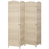HOMCOM 4 Panel Room Divider, 6' Tall Folding Privacy Screen, Woven Freestanding Wall Partition for Home Office, Bedroom, Washed Oak HOMCOM