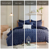 Intelligent Design Duvet Set 100% Cotton Jacquard, Tufts Accent, Shabby Chic All Season Cover for Comforter, Matching Shams, Decorative Pillows, Full/Queen (88 in x 92 in), Navy 7 Piece Intelligent Design
