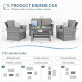 Amopatio 4 Pieces Outdoor Patio Furniture Set,Wicker Sectional Sofa Outdoor Patio Set Outdoor Rattan Patio Furniture, Patio Conversation Sets with Cushion, Grey Amopatio