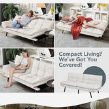 AMICLIBER Futon Sofa Bed Convertible Couch, White Faux Leather Sofa Bed with Memory Foam, Adjustable Backrest & Armrests, Multifunctional Small Loveseat Sleeper Sofa for Living Room, Apartment, Office AMICLIBER