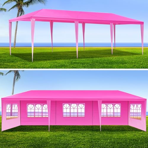 10' X 30' Outdoor Wedding Party Tent Pink Canopy Tent with 8 Removable Sidewalls, Heavy Duty Waterproof Gazebo Patio Shelter for BBQ Camping Party Cater Events Curtainboro