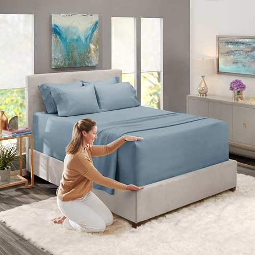 Hearth & Harbor Extra Deep Pocket Sheet Sets, Luxury Soft 6 Piece Bed Sheet Set Fits Mattress 18-24 Inches - Queen, Stone Blue Hearth & Harbor