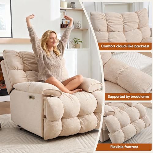 Atrtivoent Oversized Swivel Power Rocker Recliner,Electric Recliner Chairs for Adults,Extra Wide Seat Recliners,Upholstered Nursery Reclining Glider Chair,Swivel Chairs for Living Room,Beige
