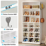 Tribesigns Shoe Cabinet, 24 Pair Freestanding Shoe Rack Storage Organizer with Side Hooks, Modern Shoe Storage Cabinet with Shelves for Hallway Bedroom Closet Entryway, 1PC Tribesigns