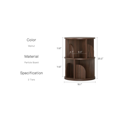 YOWOS Rotating Bookshelf, Small Corner Bookshelf for Small Space, 360 Display Floor Standing Bookcase Storage Rack, Wood Narrow Book Shelf Organizer for Bedroom, Living Room (Walnut, 2 Tiers) YOWOS